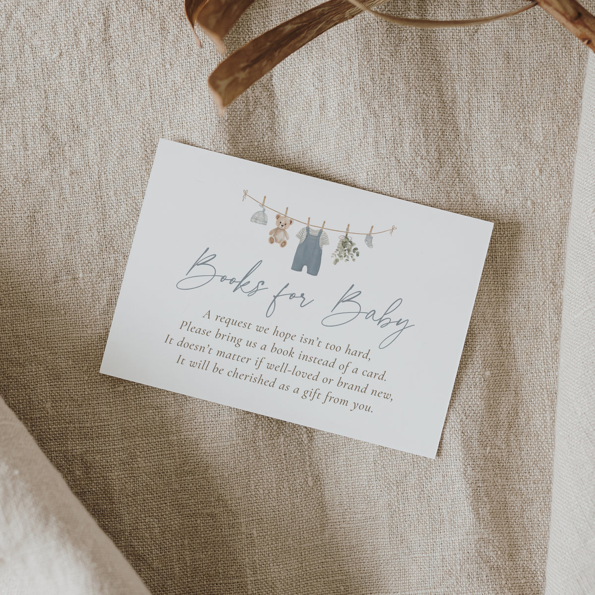 Blue Overalls Clothesline Baby Shower Books for Baby Card