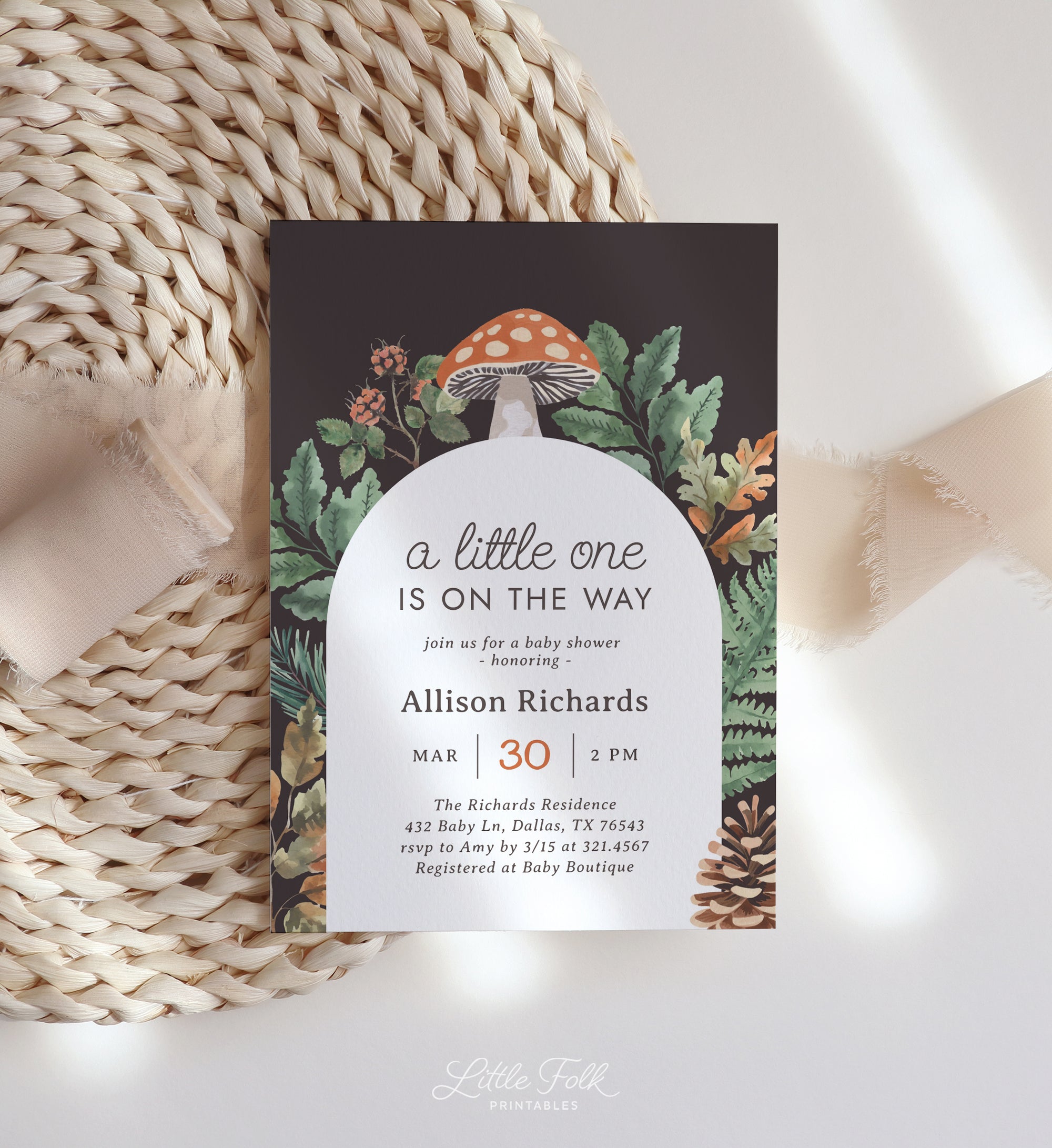 Woodland Mushroom Baby Shower Invitation Template