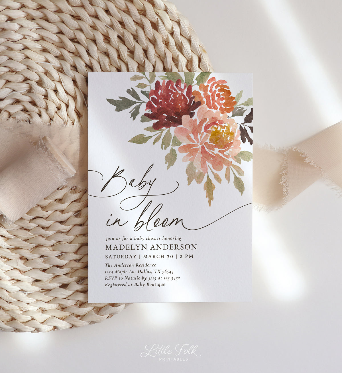 Baby In Bloom Fall Floral Baby Shower Invitation