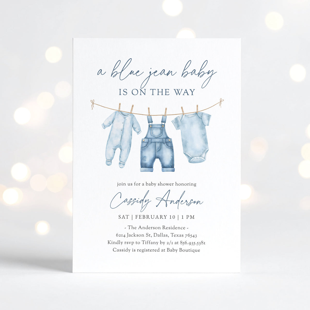 Blue Jean Denim Baby Shower Invitation