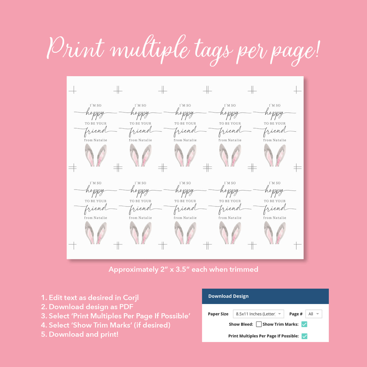 Hoppy to be Your Friend Bunny Ears Tag Template