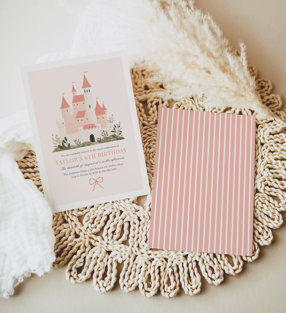 Pink Princess Castle Birthday Invitation Template