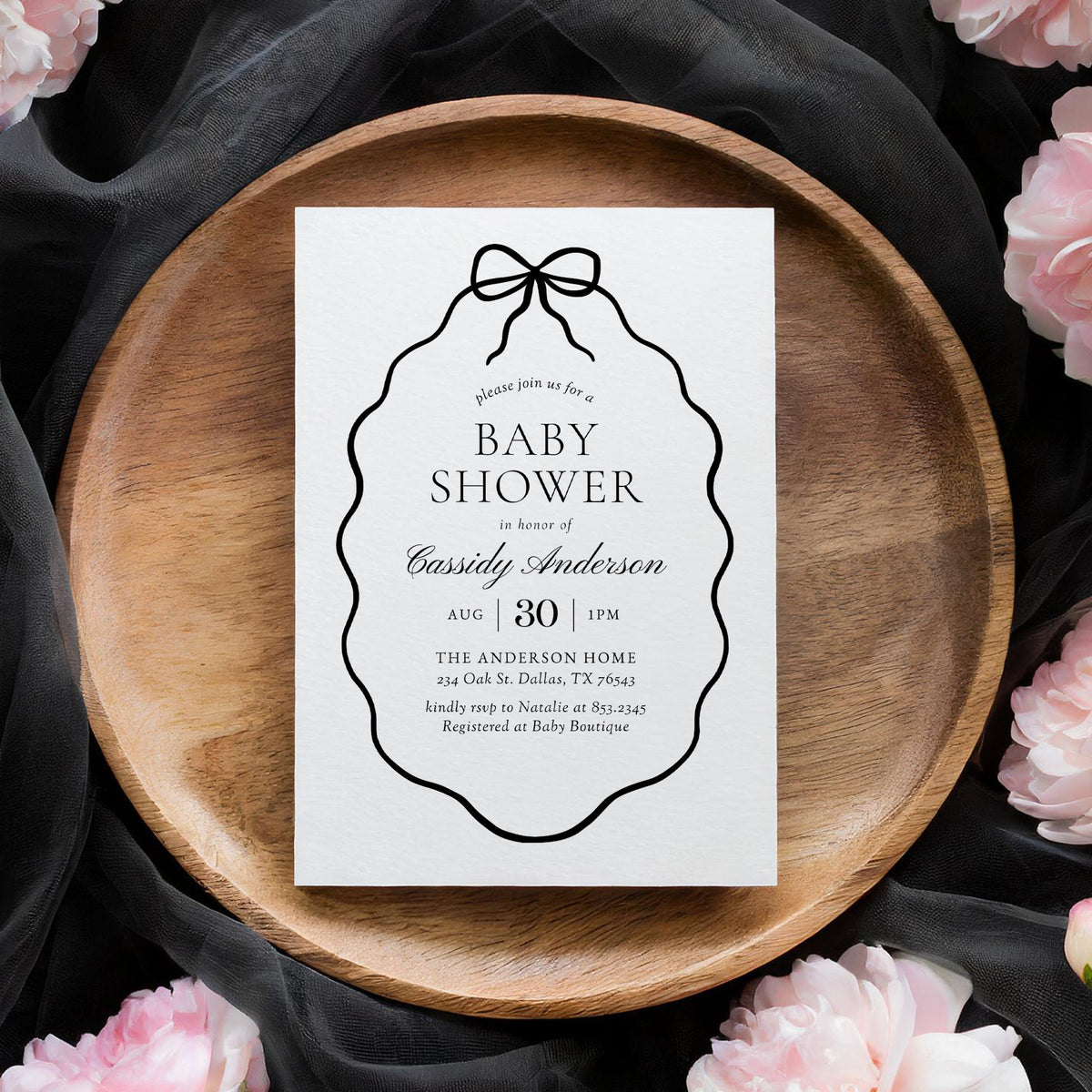 Black Bow Baby Shower Invitation Template