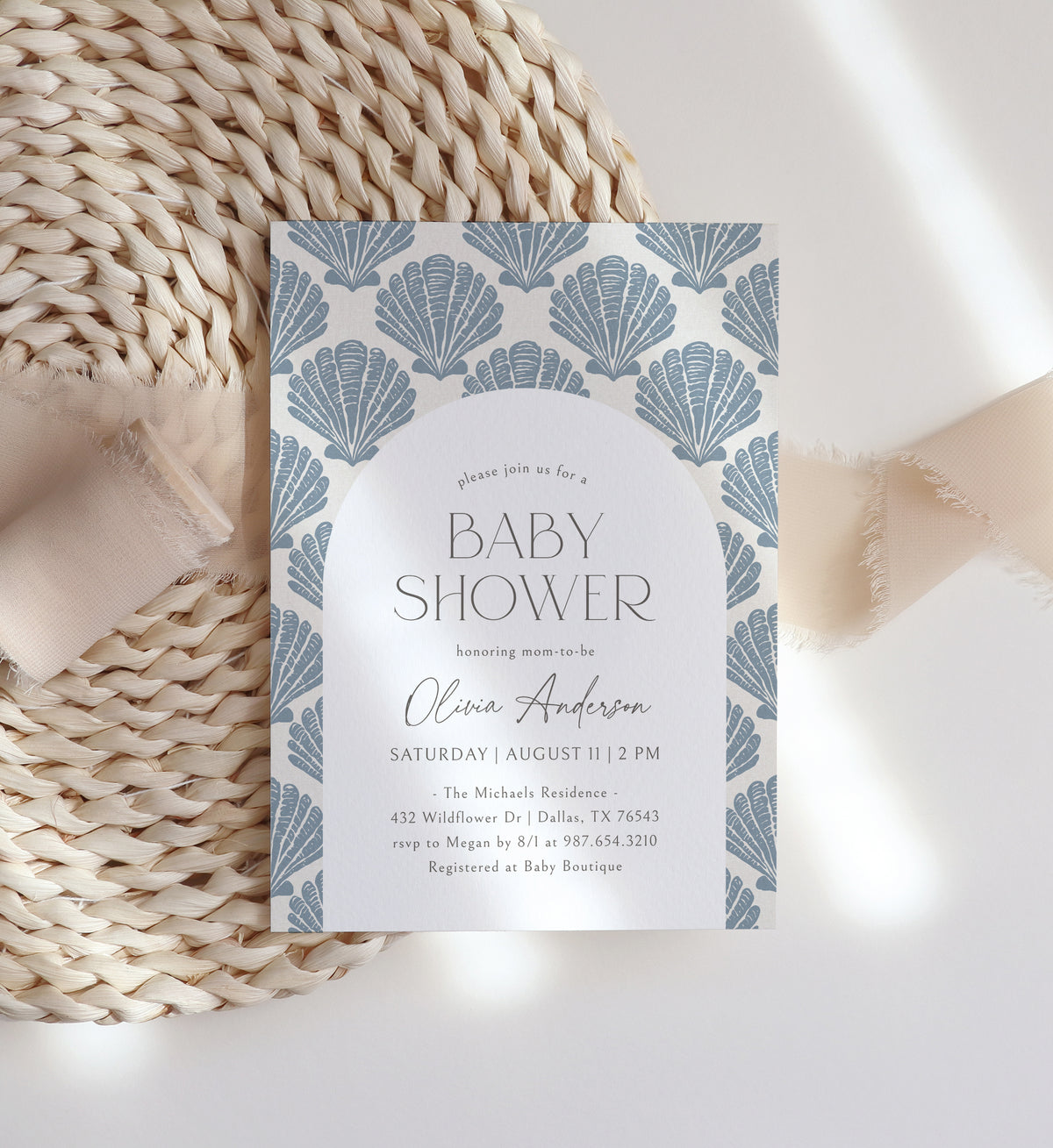 Blue Sea Shells Baby Shower Invitation
