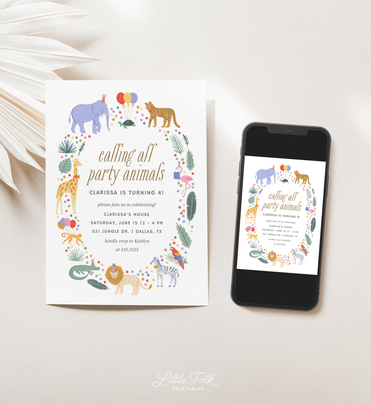 Calling All Party Animals Safari Birthday Invitation