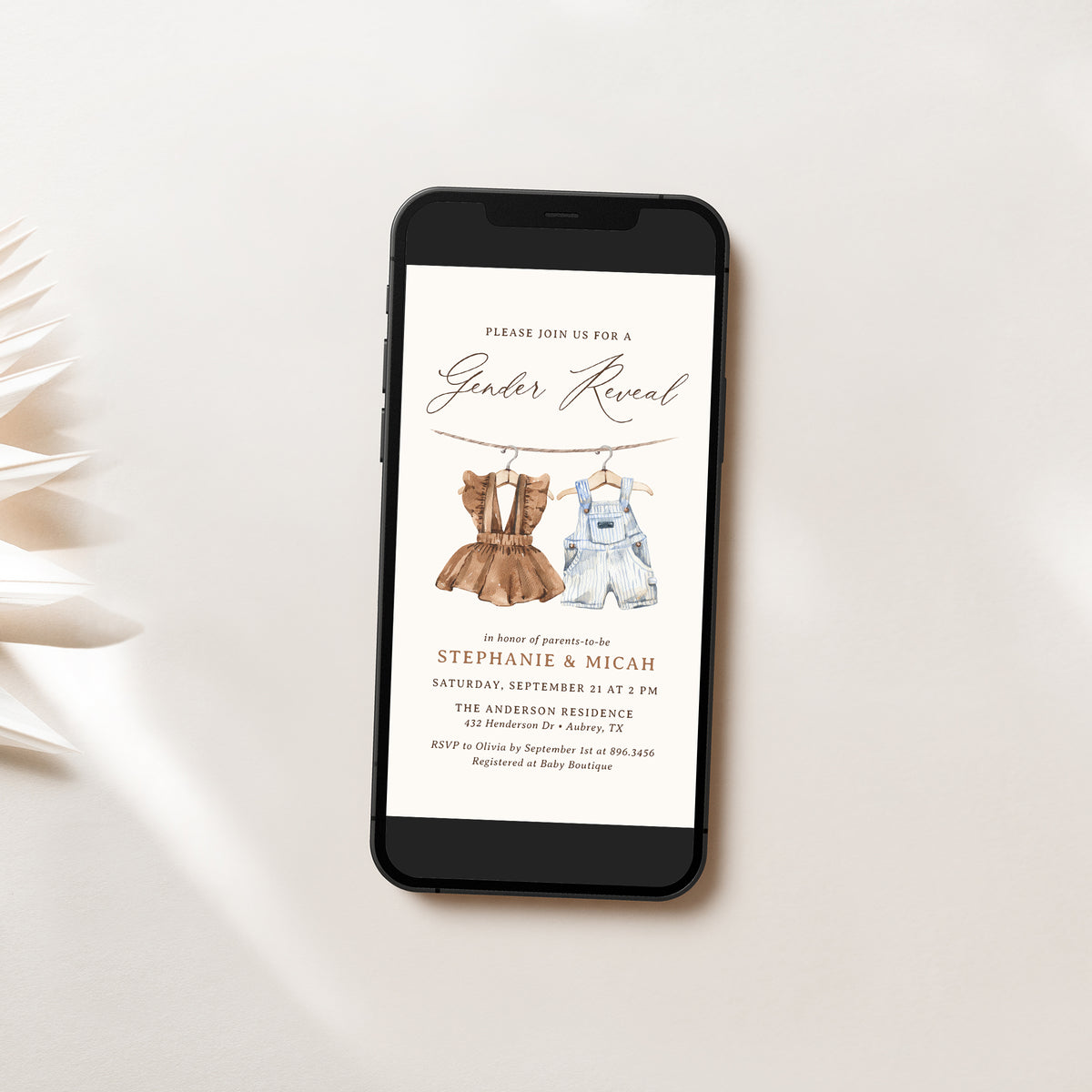 Electronic Boho Baby Clothes Gender Reveal Invitation Template