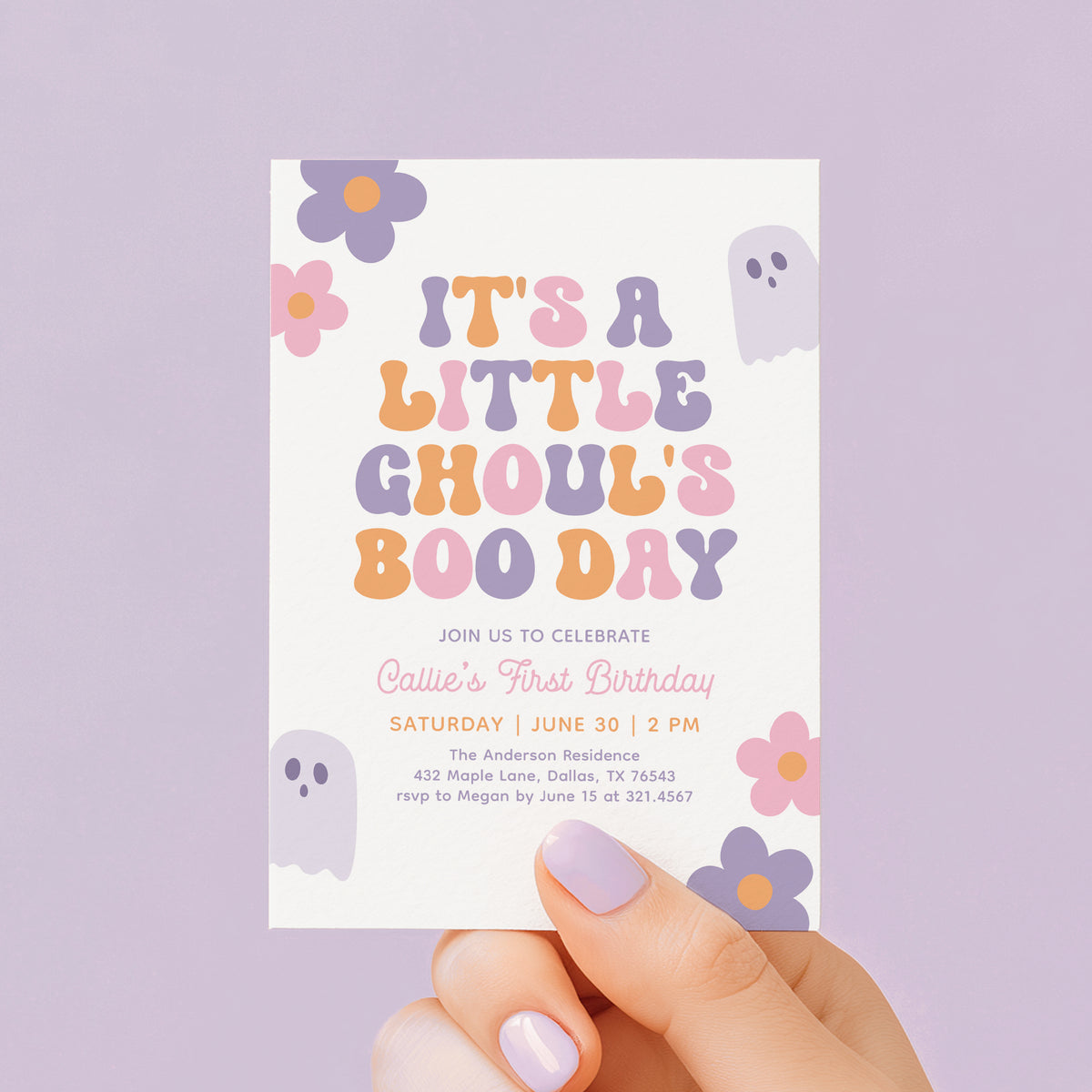 Retro Daisy Little Ghoul's Boo Day Birthday Invitation