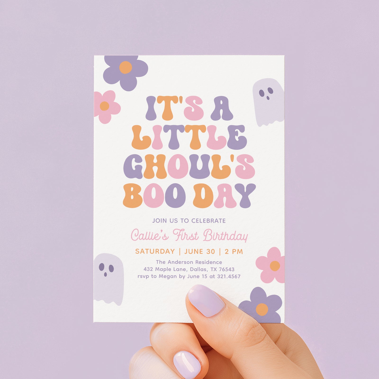 Retro Daisy Little Ghoul's Boo Day Birthday Invitation