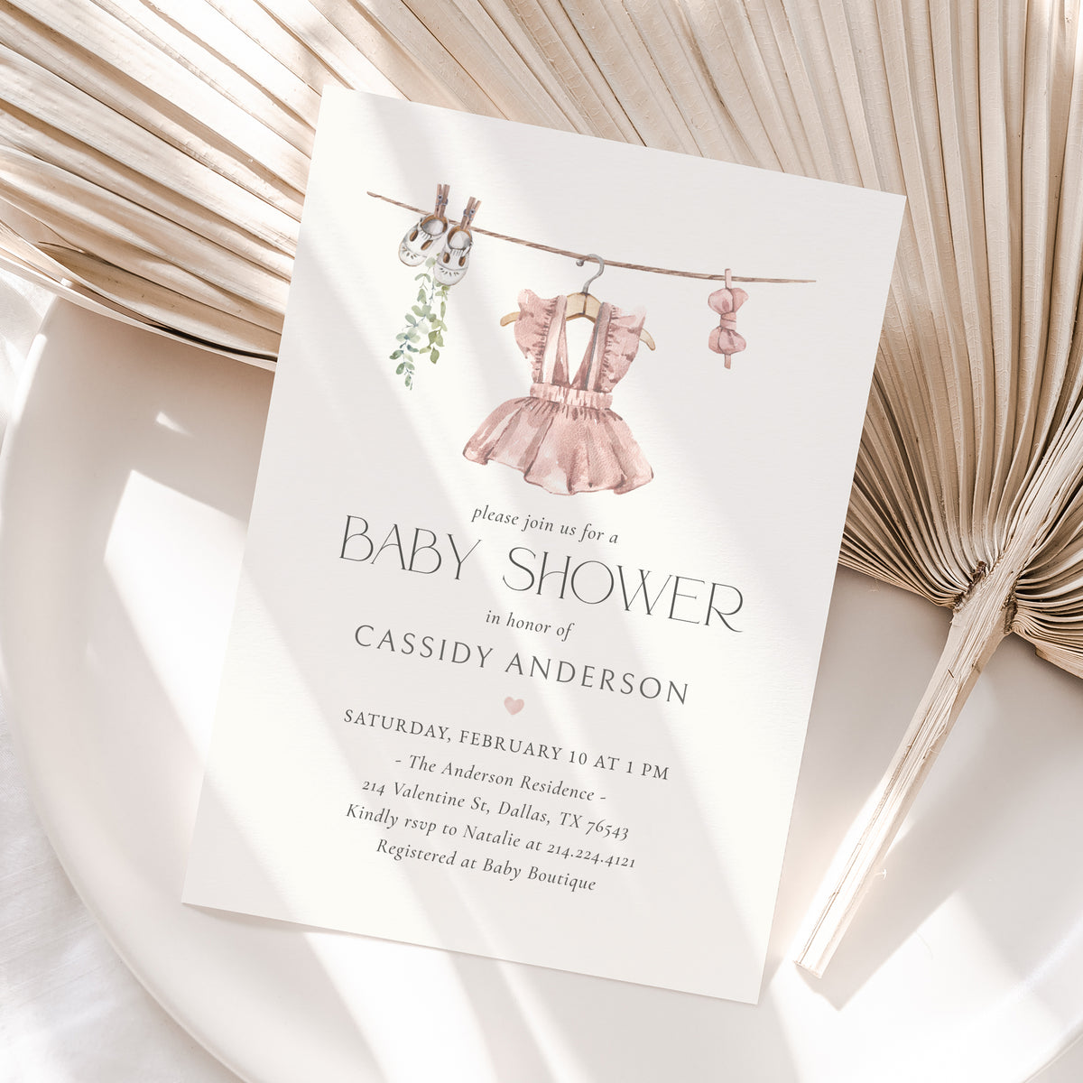 Boho Pink Dress Baby Shower Invitation