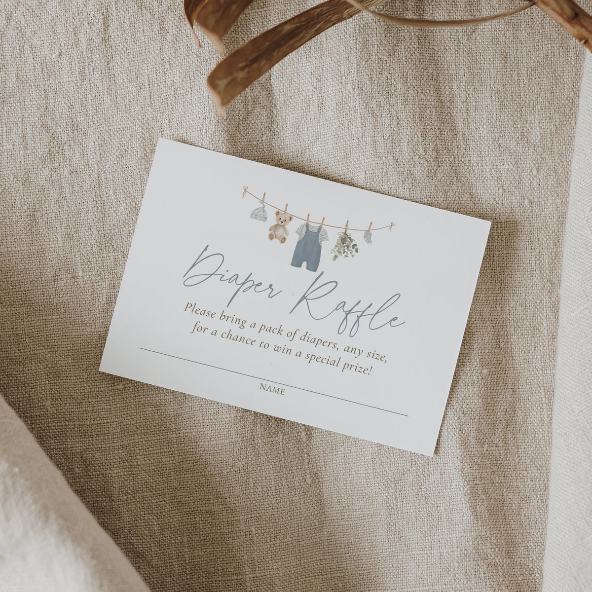 Blue Overalls Clothesline Baby Shower Diaper Raffle Ticket