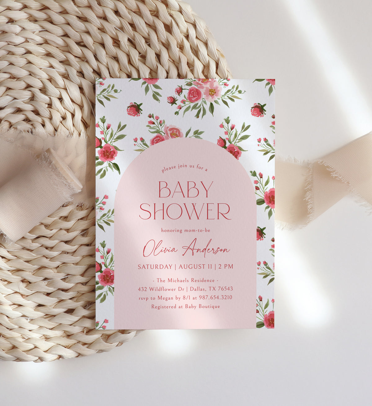 Preppy Pink Floral Baby Shower Invitation