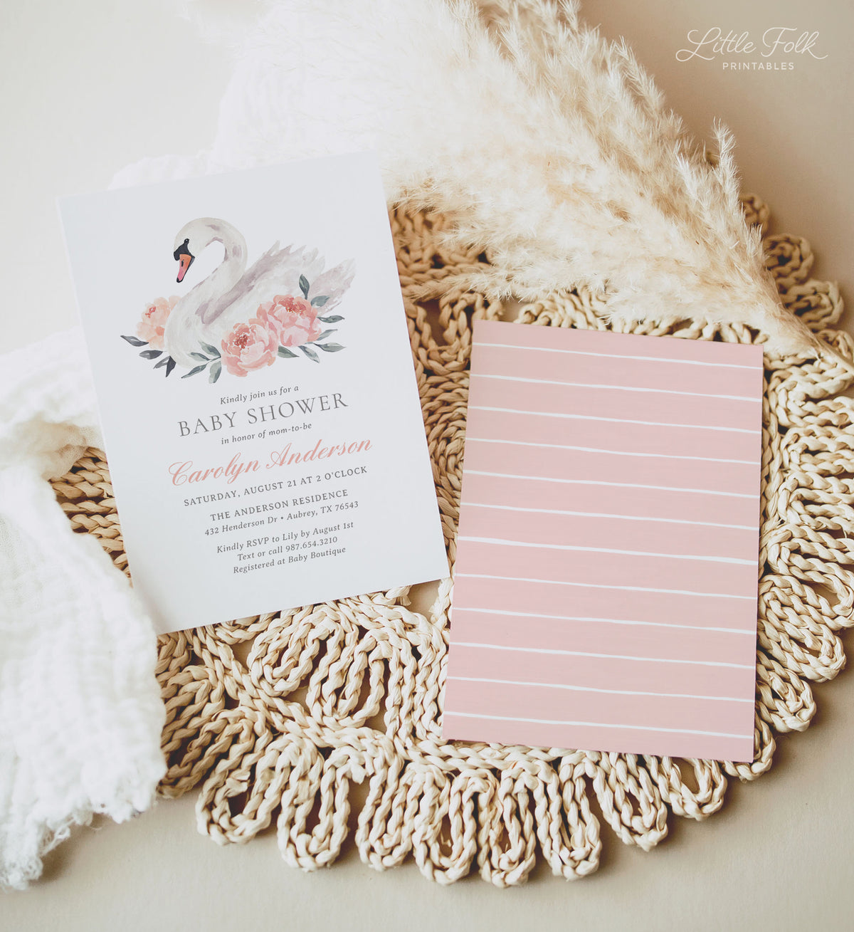 Floral Swan Baby Shower Invitation