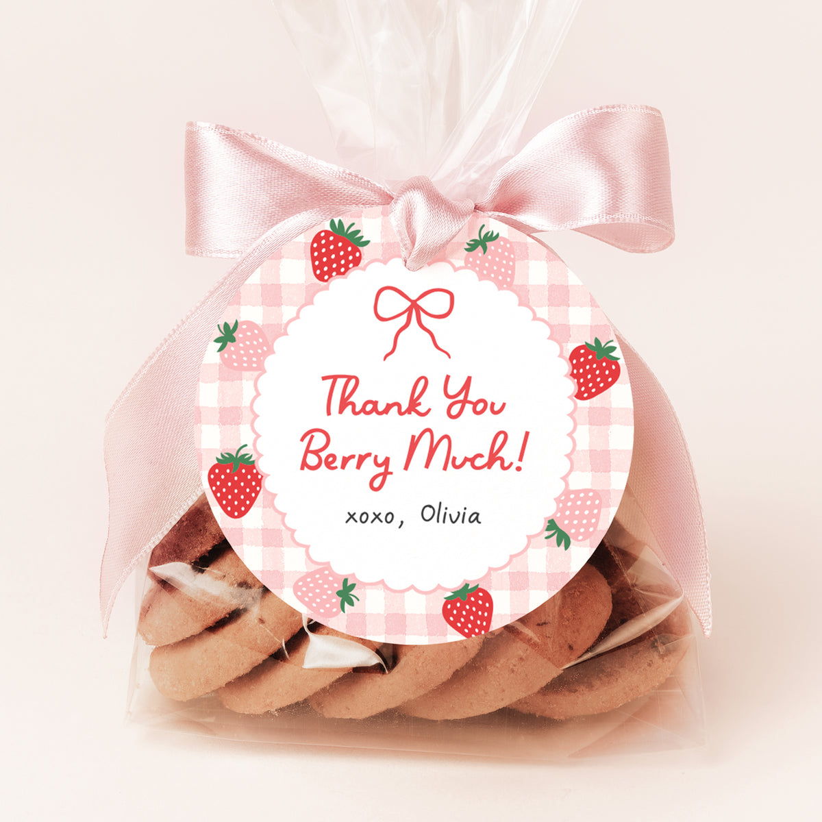 Strawberry First Birthday Round Tag