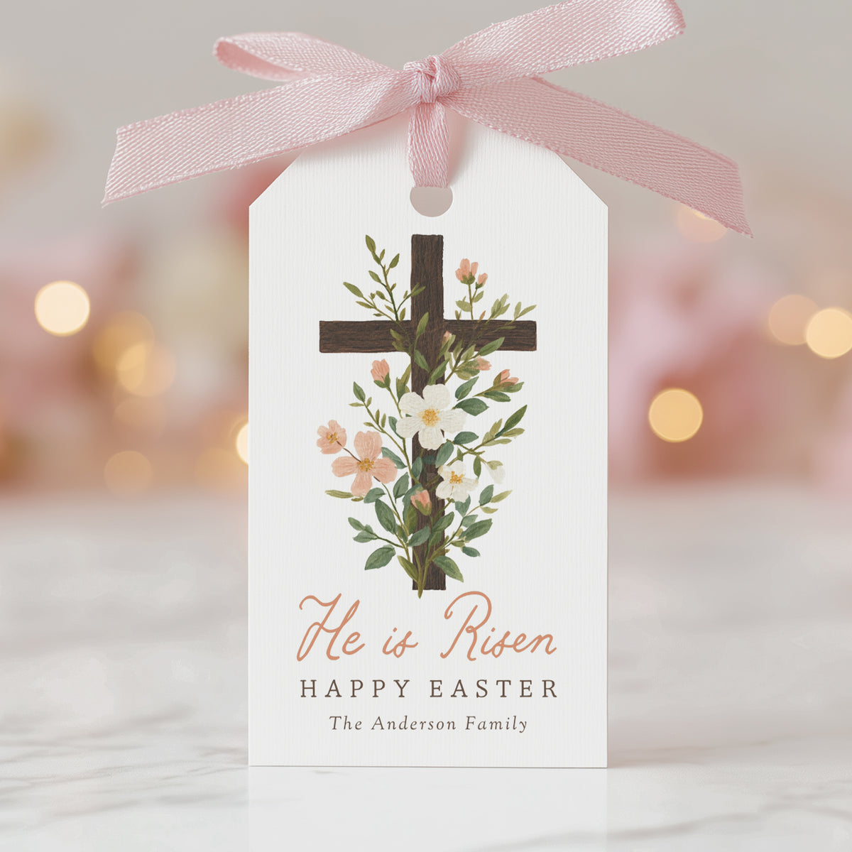 He is Risen Floral Cross Easter Tag