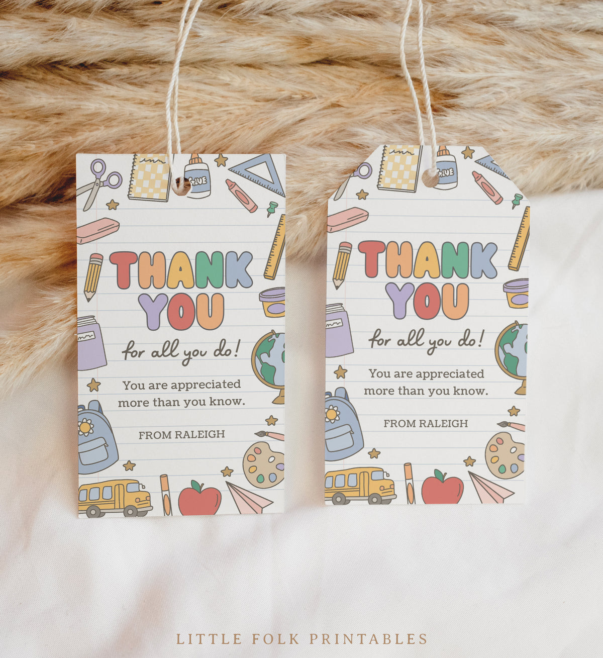 Retro School Supplies Teacher Appreciation Tag Template