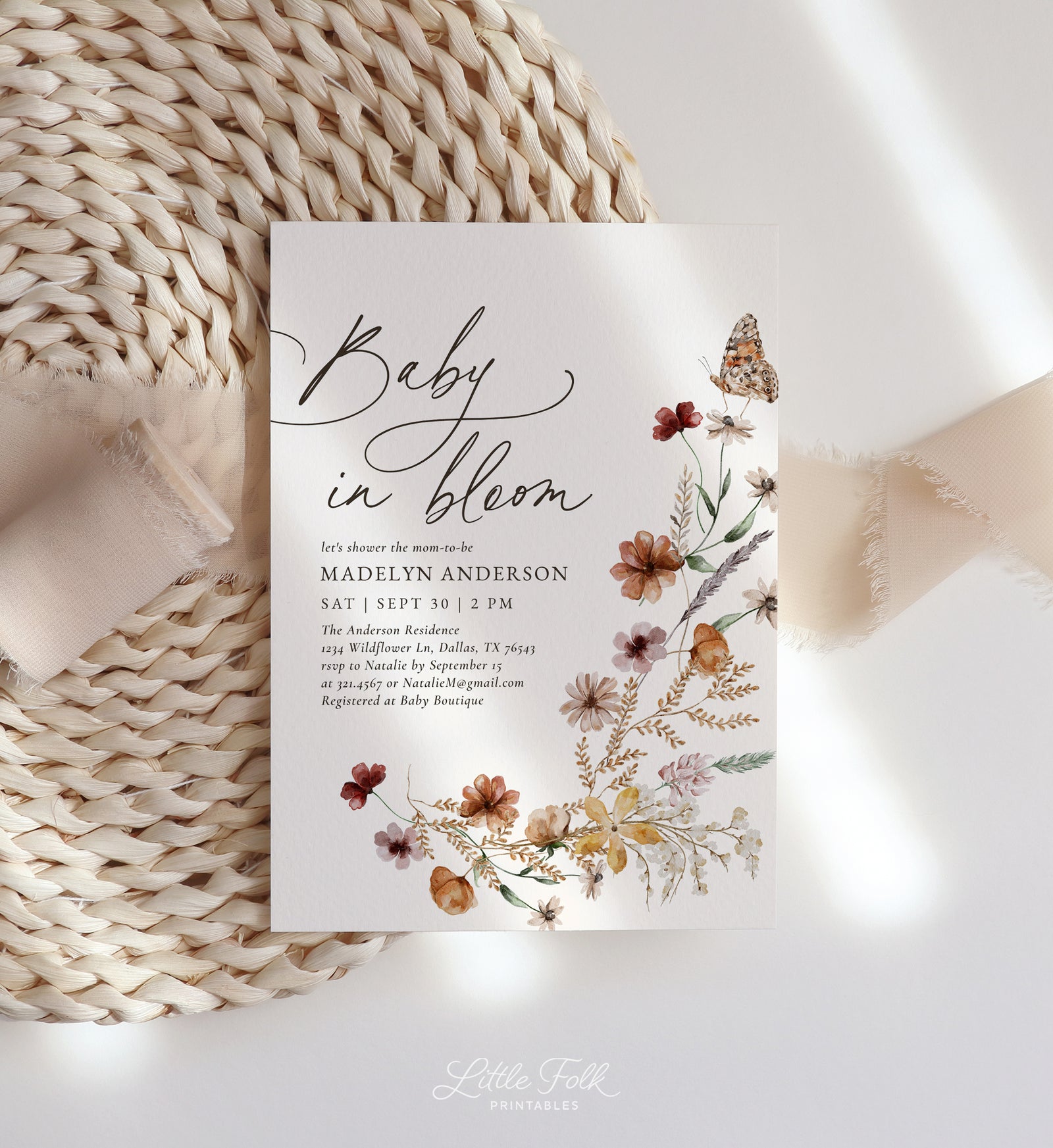 Boho Wildflower Baby Shower Invitation (Baby in Bloom)