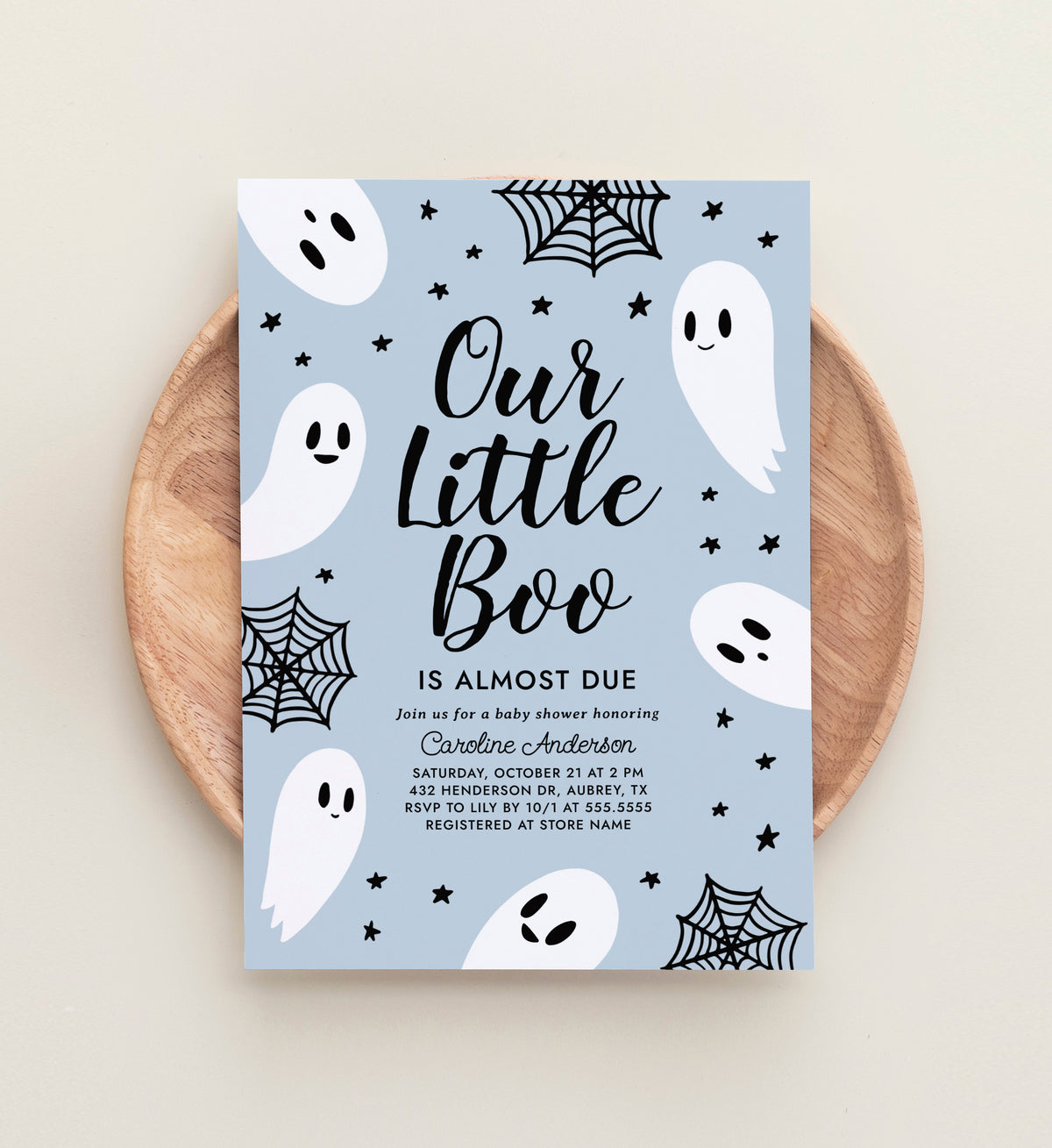 A Little Boo is Almost Due Baby Shower Invitation Template (Blue)