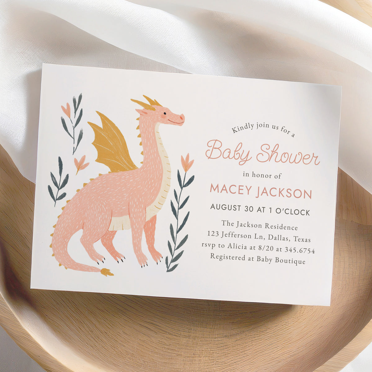 Pink Dragon Baby Shower Invitation Template