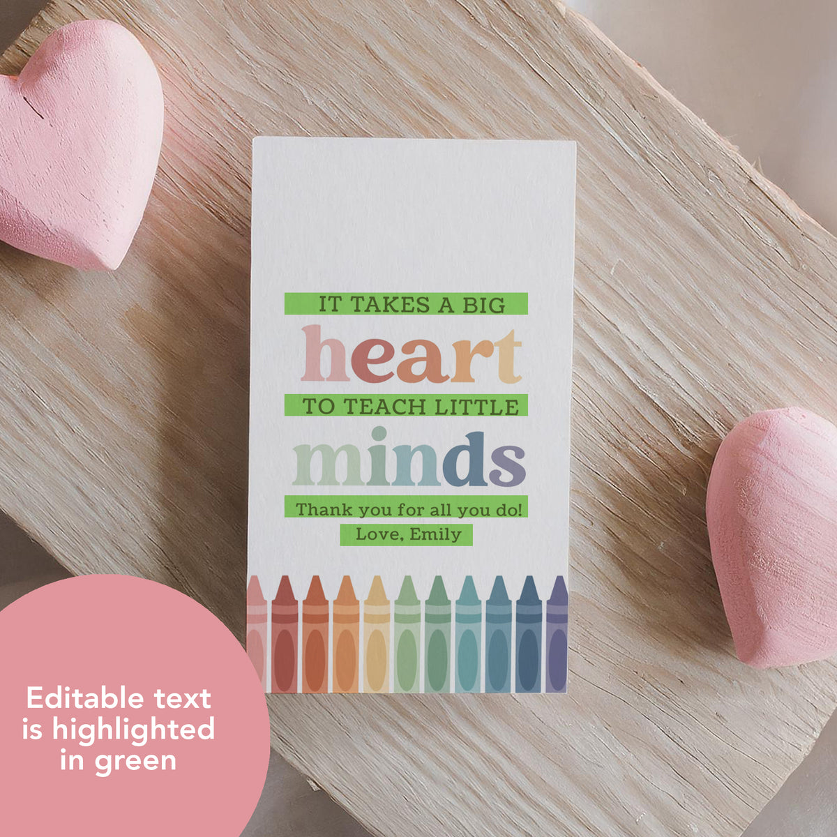 Big Heart Crayon Teacher Appreciation Tag Template