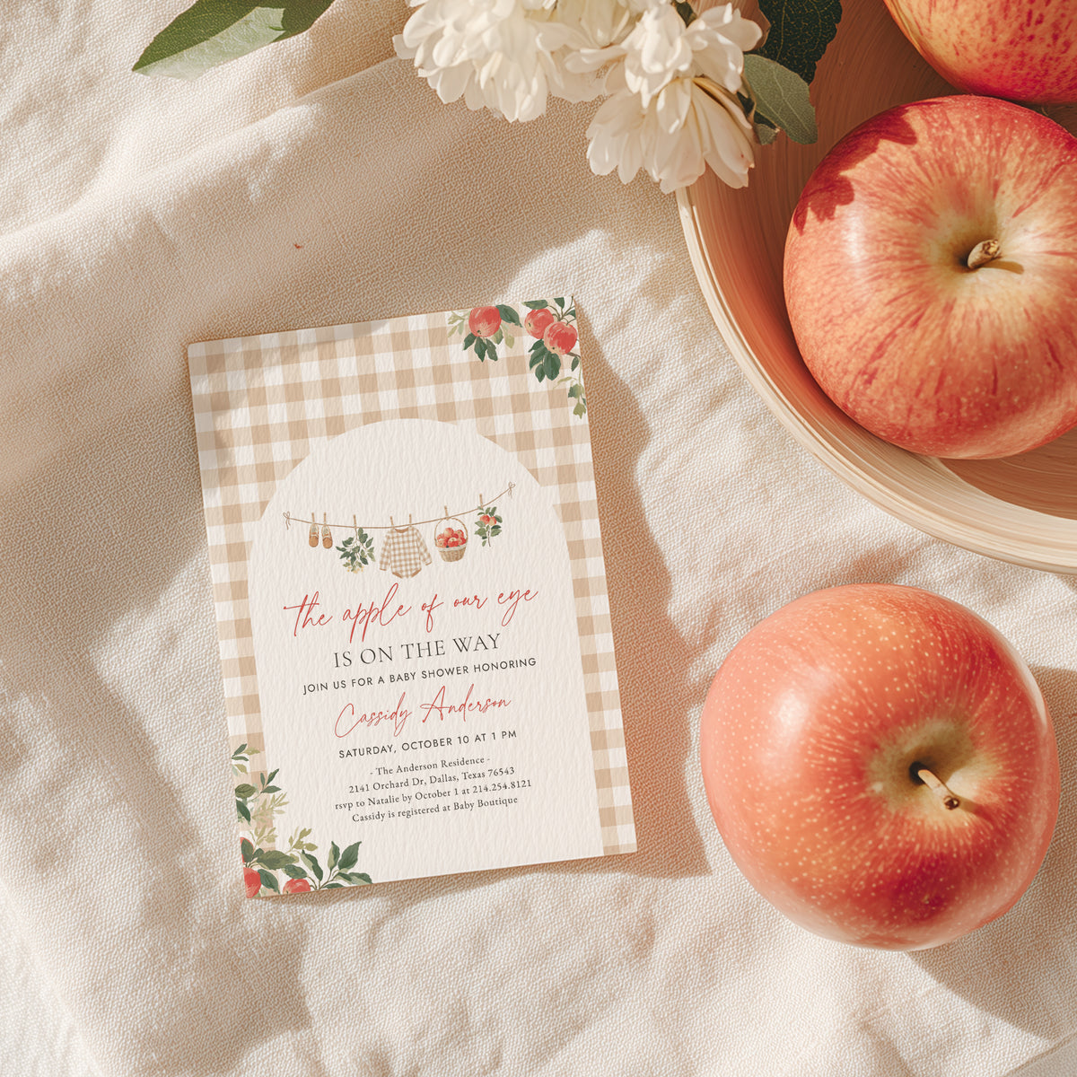 Apple of Our Eye Baby Shower Invitation Template (Gingham)