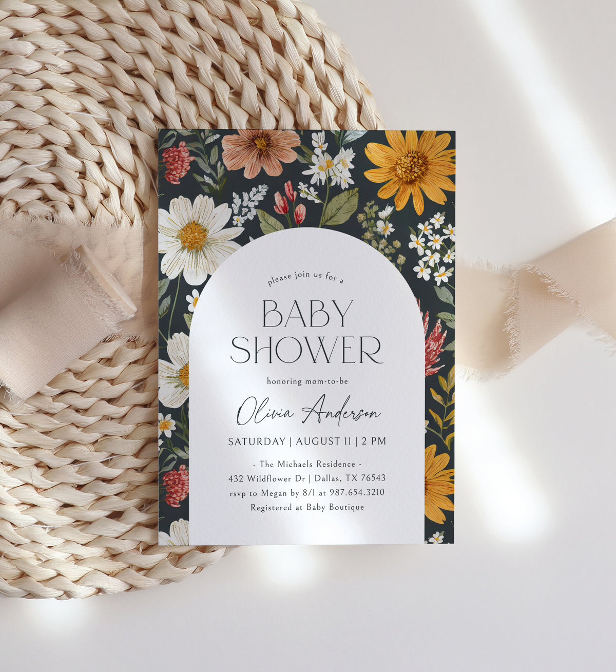 Dark Wildflower Baby Shower Invitation