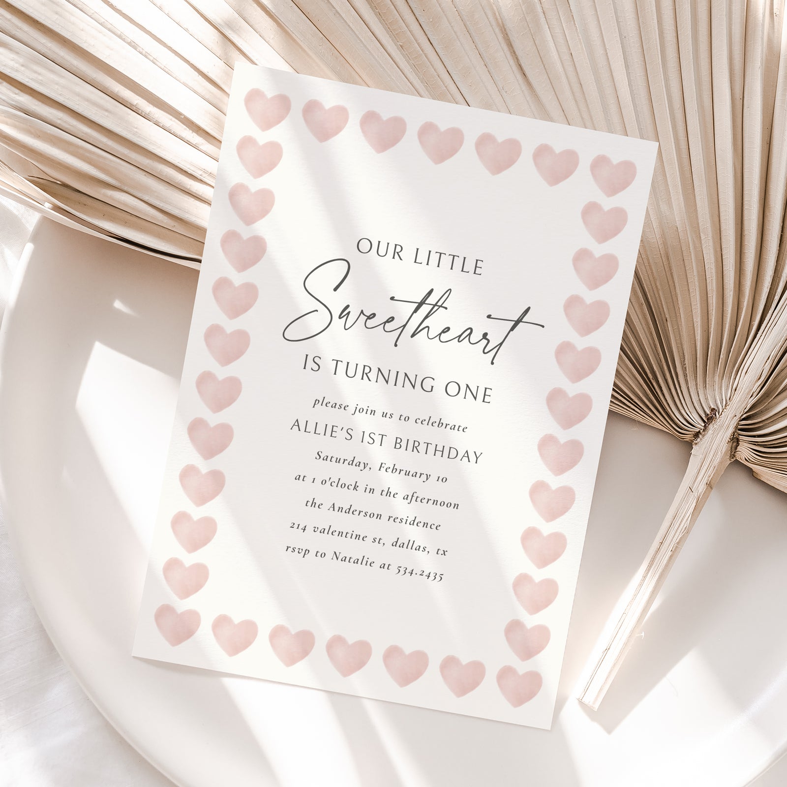 Little Sweetheart Pink Heart Birthday Invitation