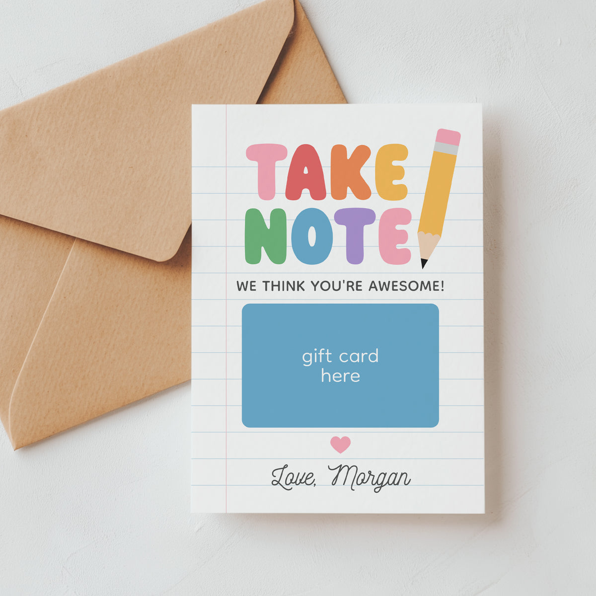 Take Note Teacher Appreciation Gift Card Holder