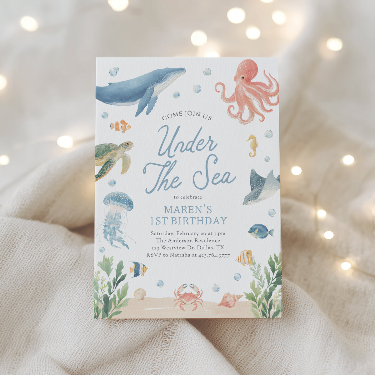 Under the Sea Ocean Animals Birthday Invitation