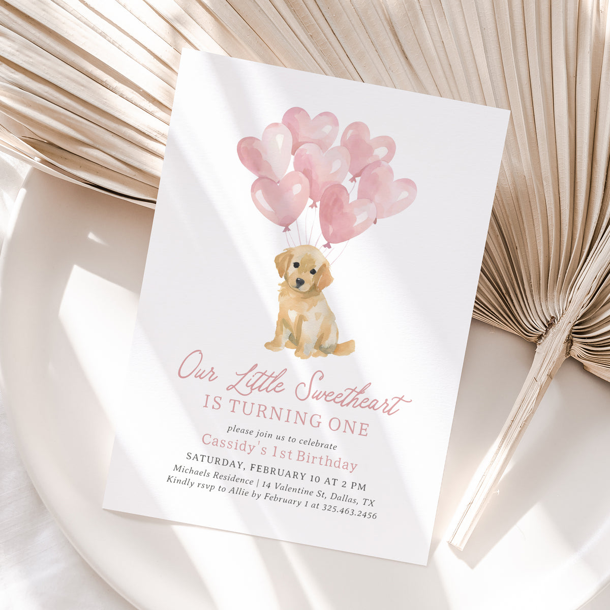 Little Sweetheart Golden Retriever Birthday Invitation