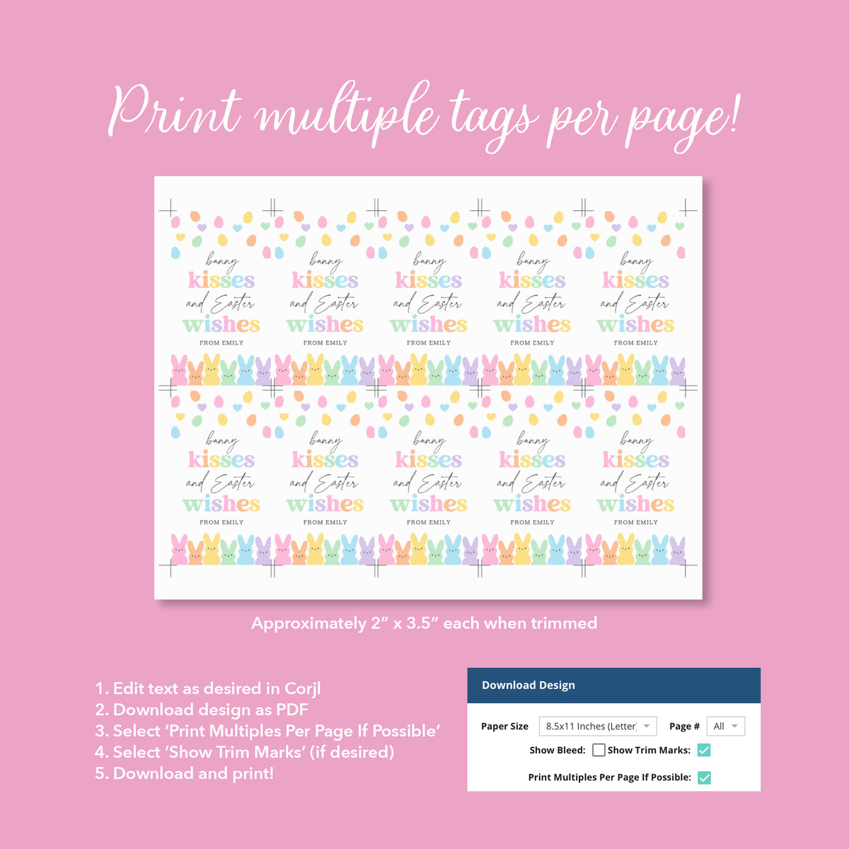 Bunny Kisses Easter Tag Template