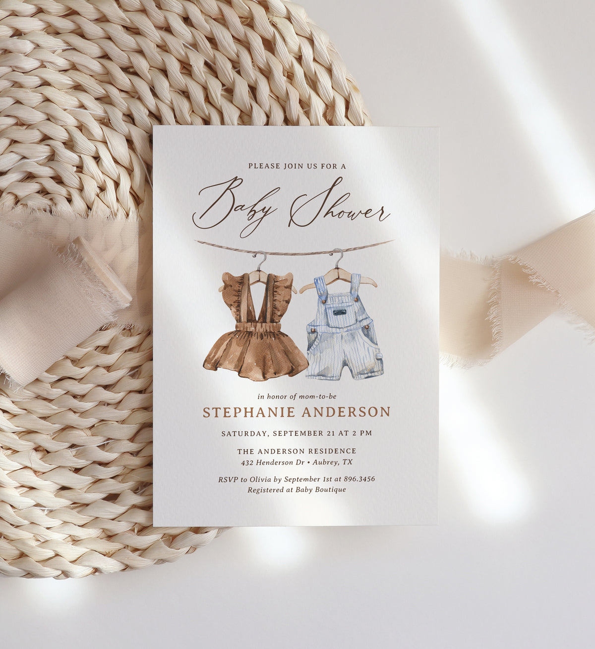 Boho Baby Clothes Twin Baby Shower Invitation