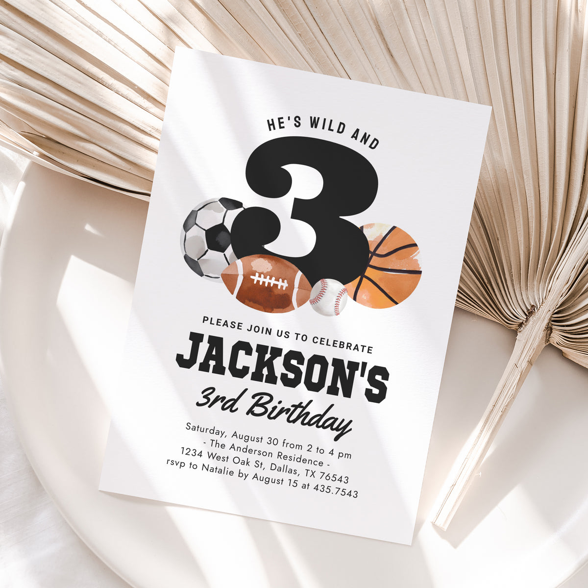 Sports 3rd Birthday Invitation