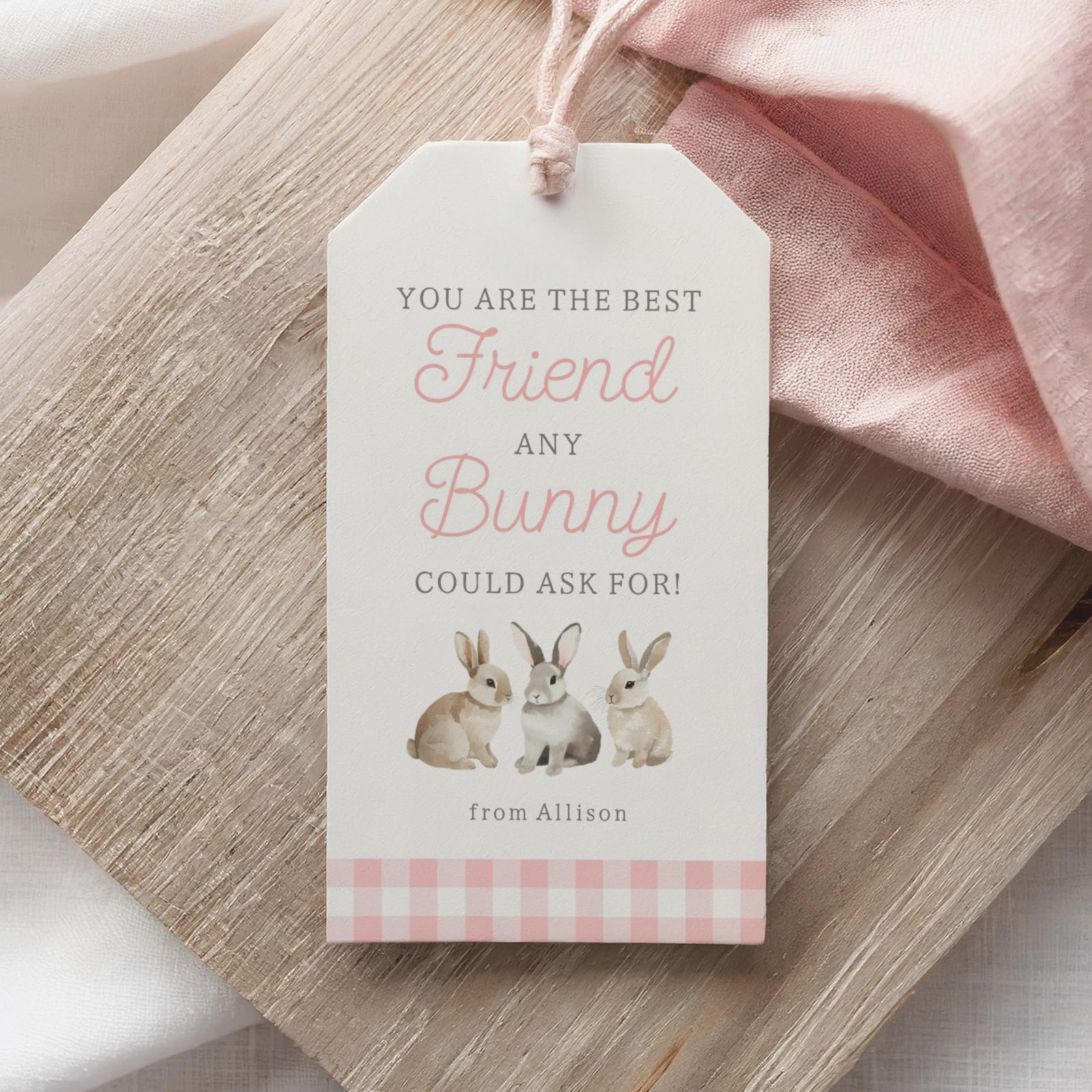 Pink Gingham Best Friend Easter Tag Template