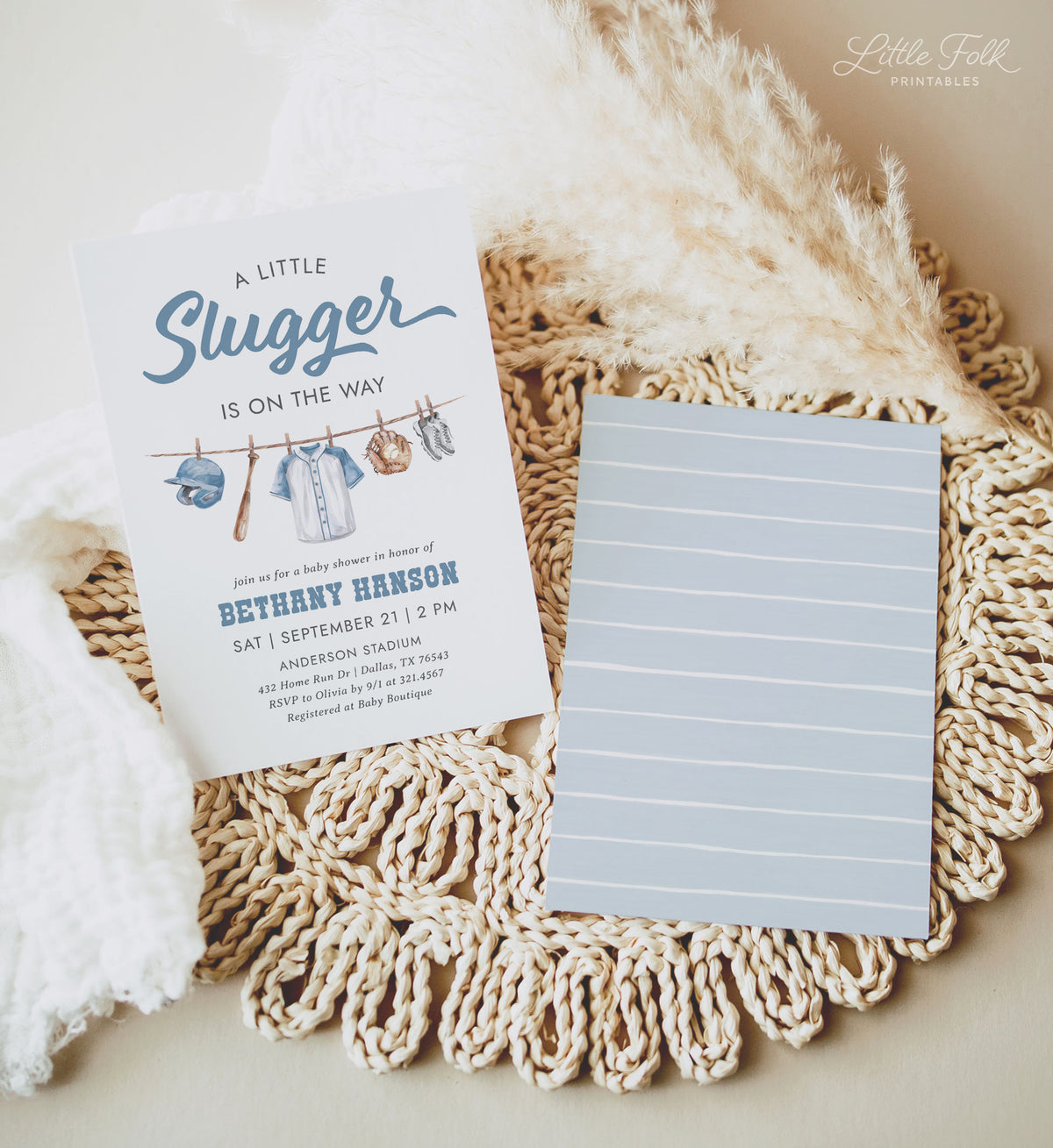 Editable Baseball Clothesline Baby Shower Invitation Template