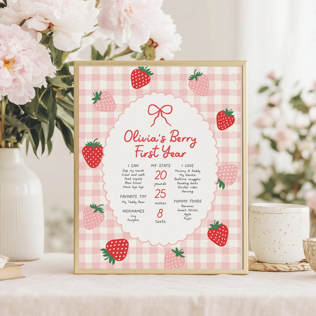 Strawberry First Birthday Milestone Sign