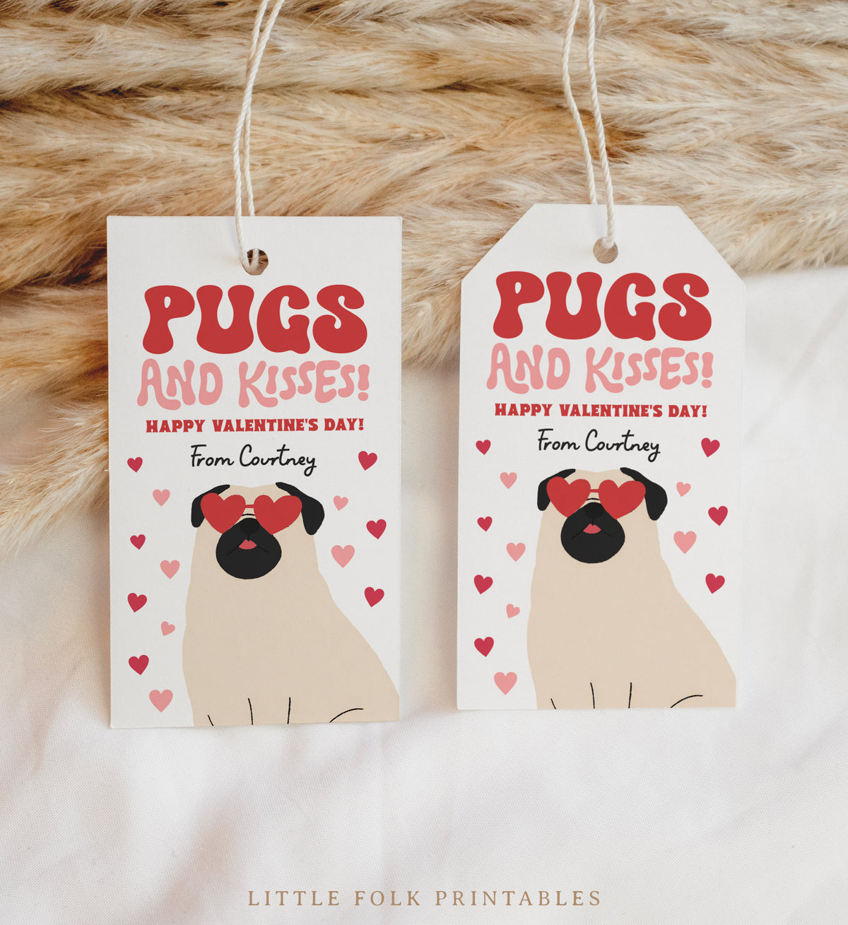 Pugs and Kisses Valentine's Tag Template