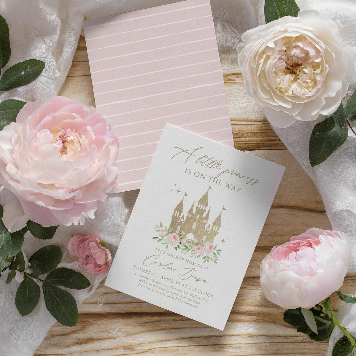 Gold Princess Castle Baby Shower Invitation