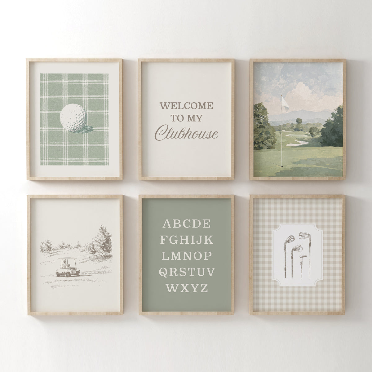 Vintage Sage Green Golf Nursery Wall Art