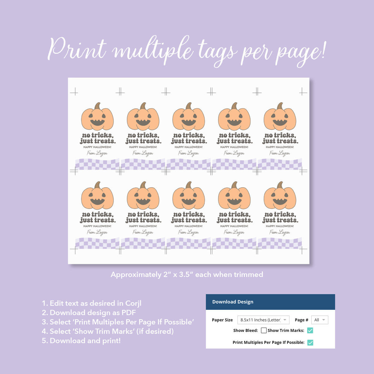 Halloween Tag Template (No Tricks Retro Pumpkin)