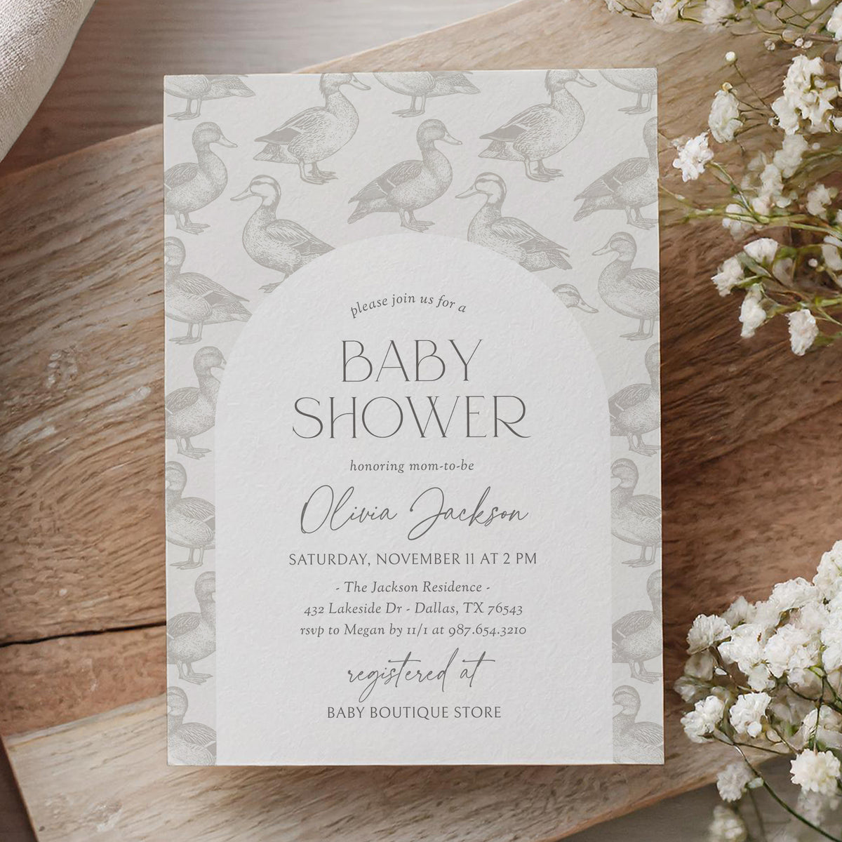 Neutral Duck Baby Shower Invitation