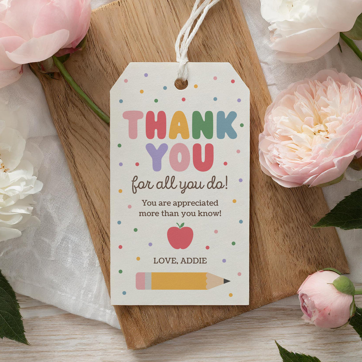 Pastel Rainbow Teacher Appreciation Tag Template