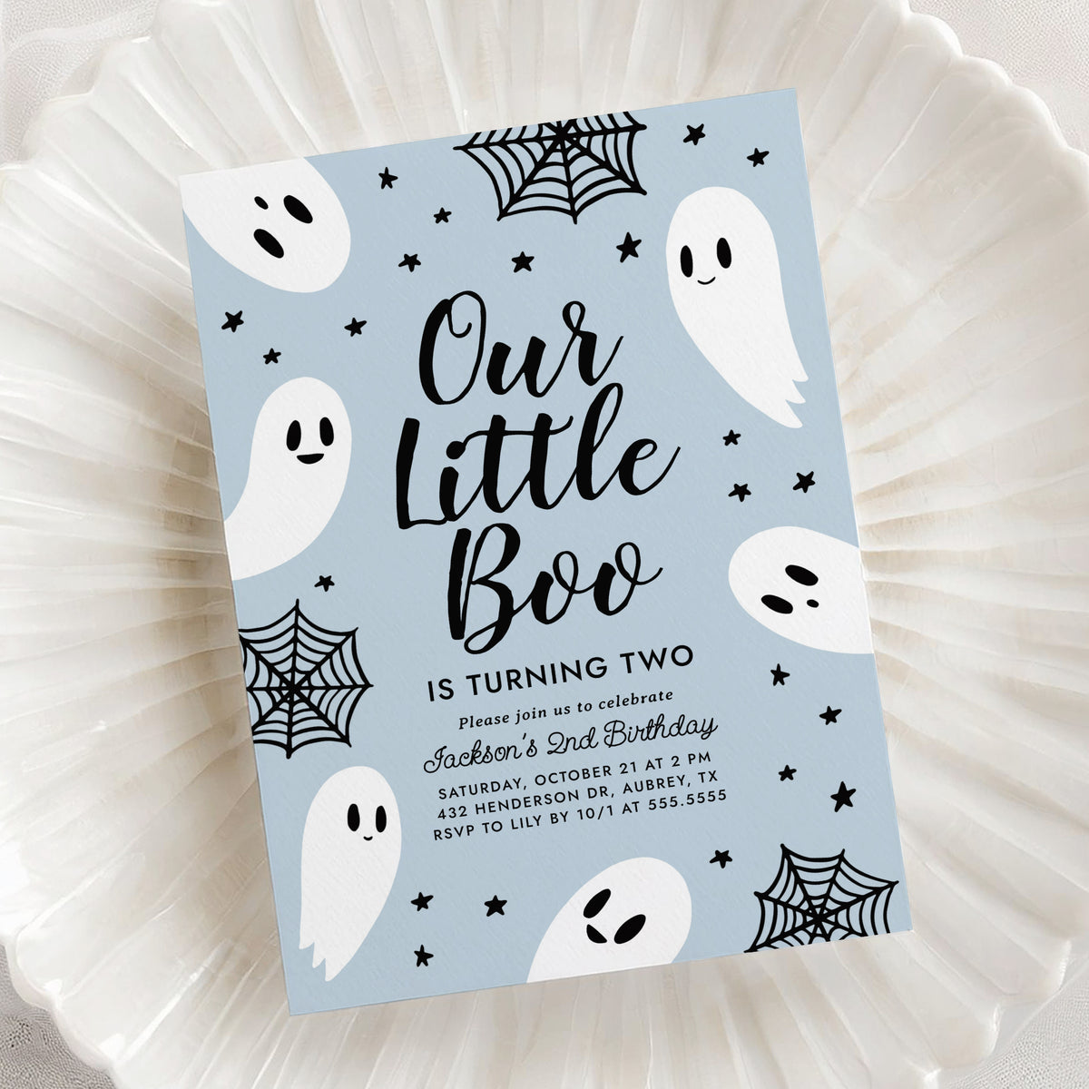 Little Boo Birthday Party Invitation Template (Blue)