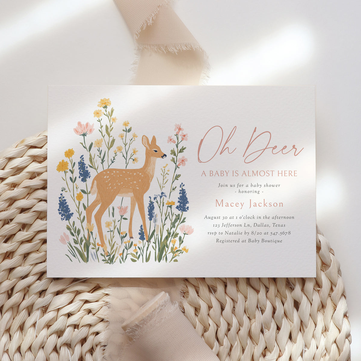 Floral Deer Baby Shower Invitation