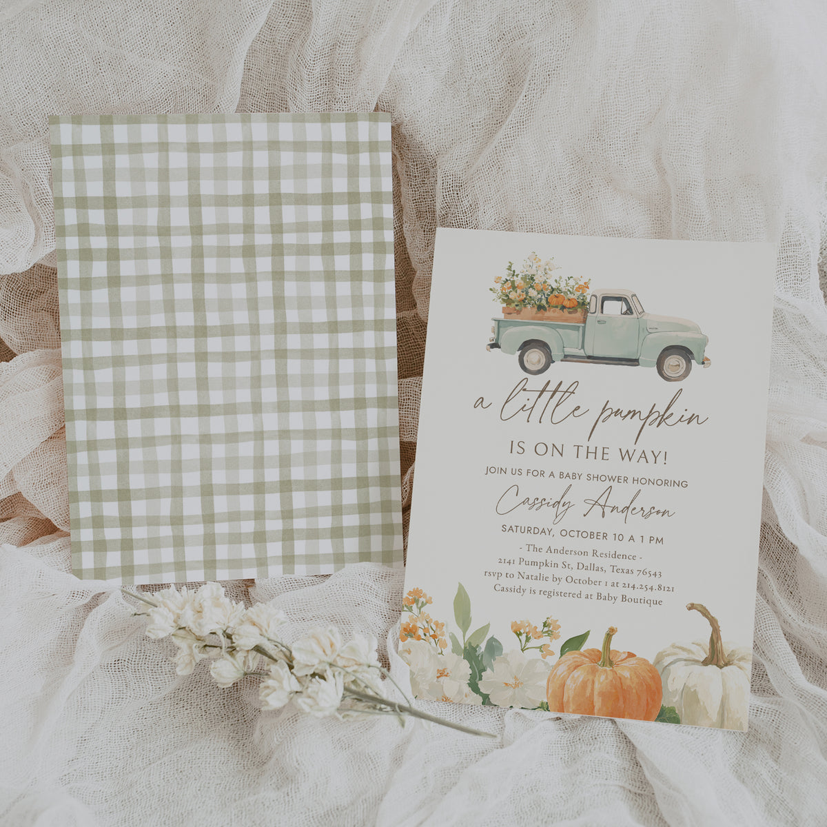 Little Pumpkin Vintage Truck Baby Shower Invitation