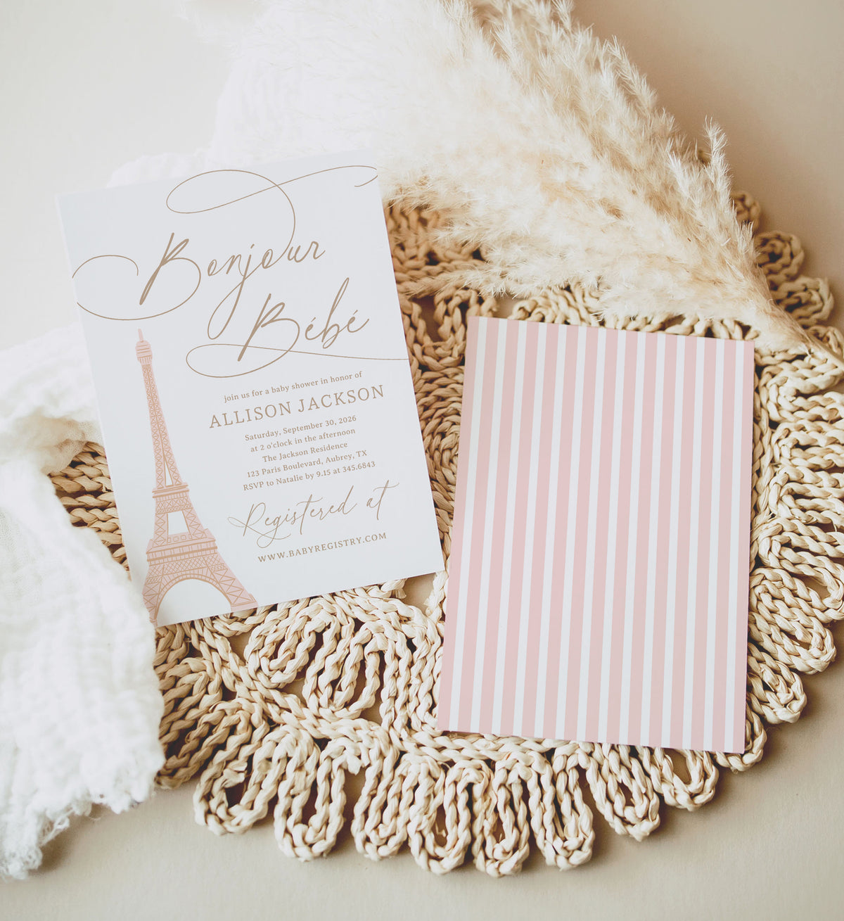 Bonjour Bebe Eiffel Tower Baby Shower Invitation