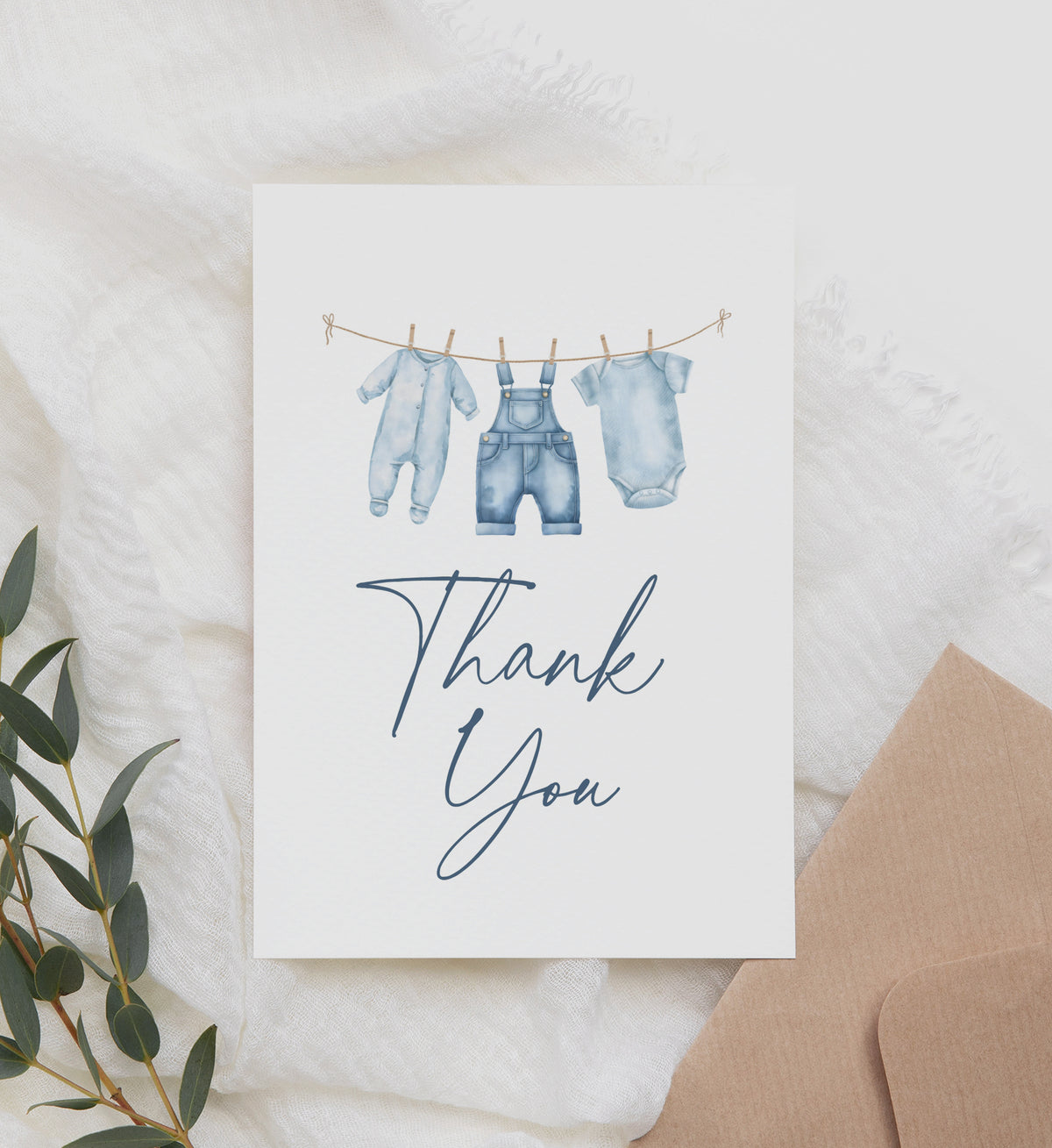 Blue Jean Baby Shower Folded Thank You Card Template