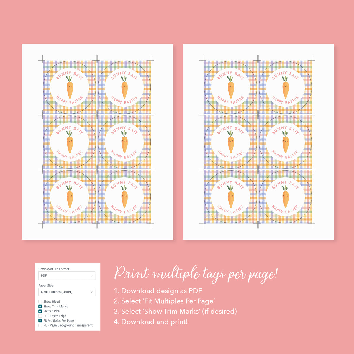 Round Gingham Bunny Bait Easter Tag