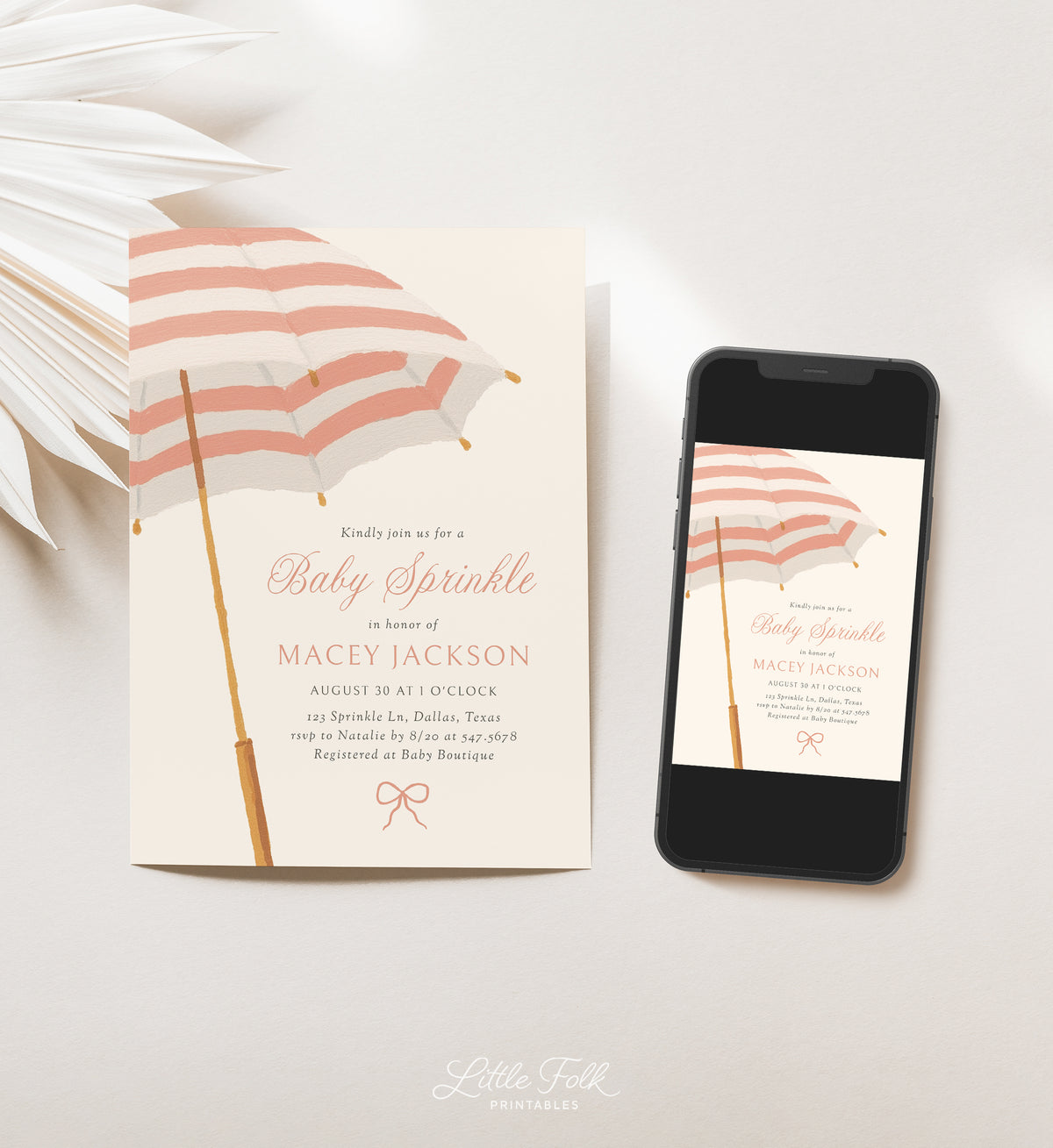Pink Umbrella Baby Sprinkle Invitation Template
