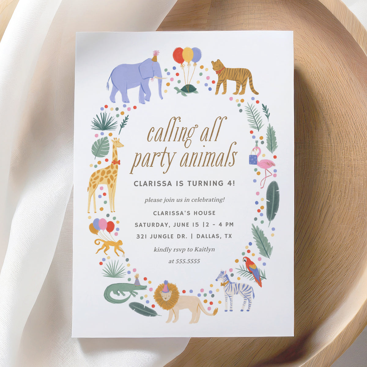 Calling All Party Animals Safari Birthday Invitation