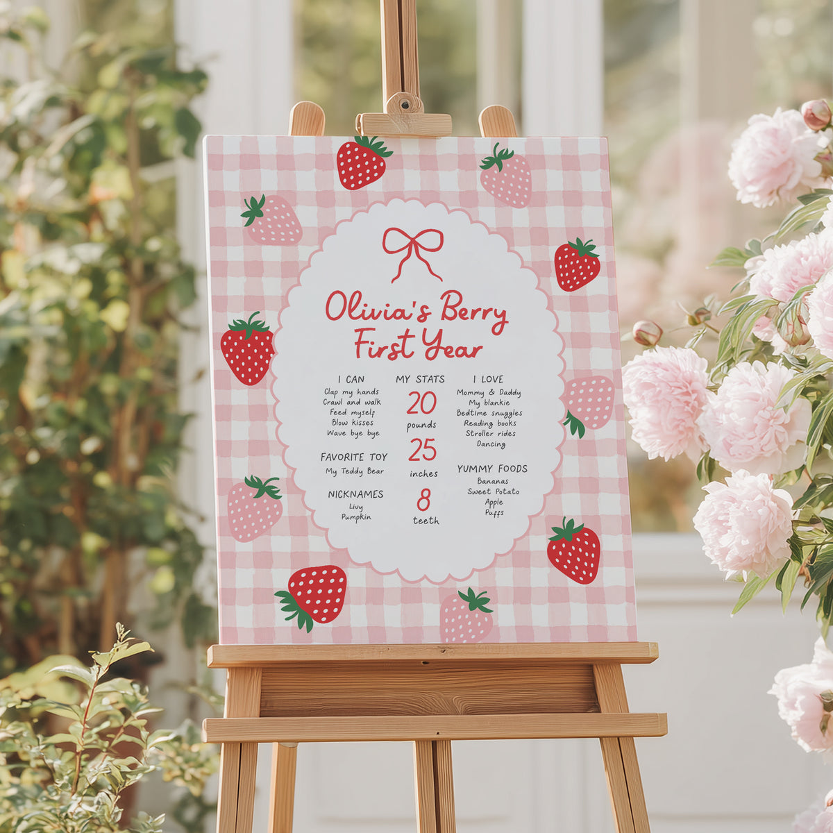 Strawberry First Birthday Milestone Sign